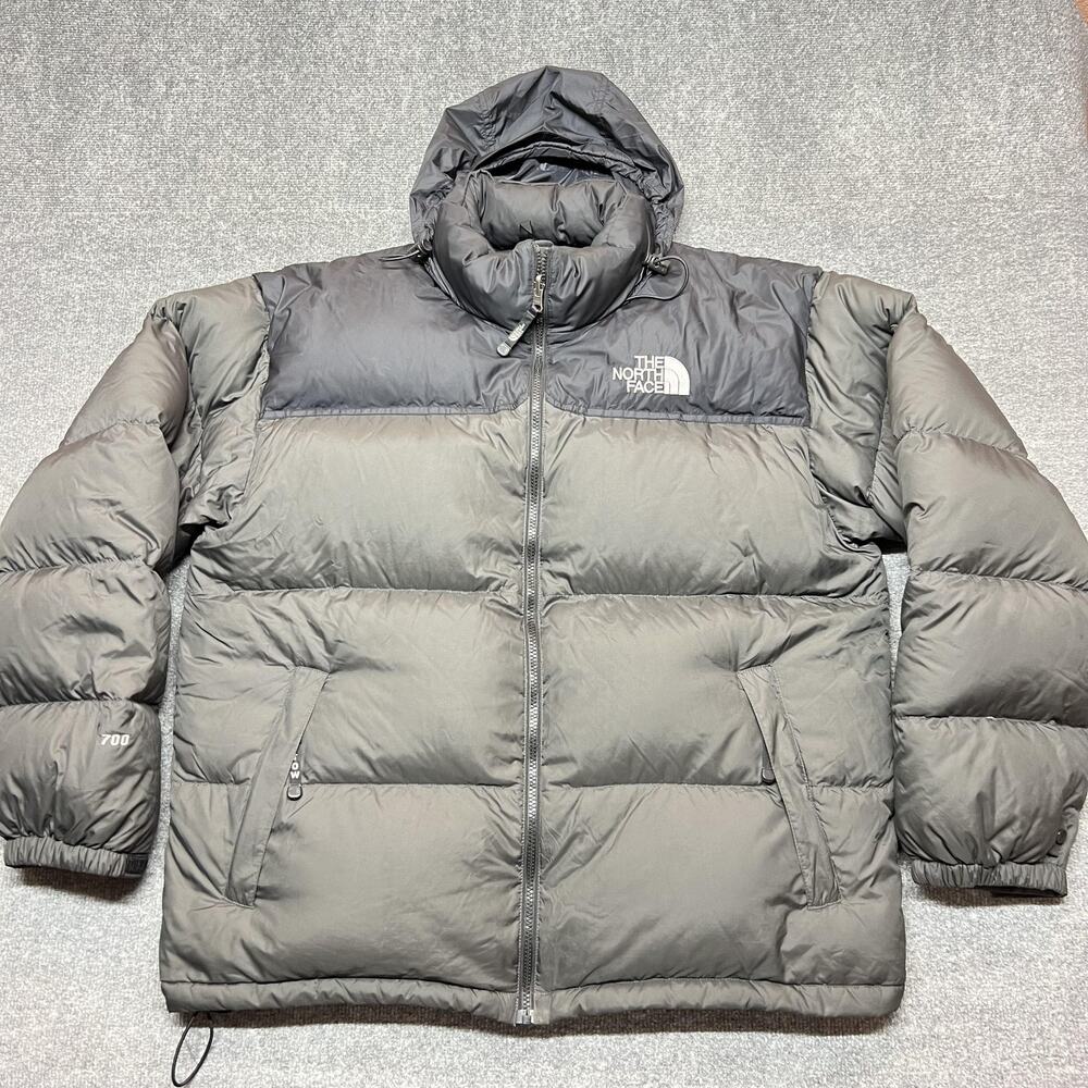 The North Face Jacket Mens 2XL Gray Down Puffer Hooded Full Zip Outdoor 700 A187